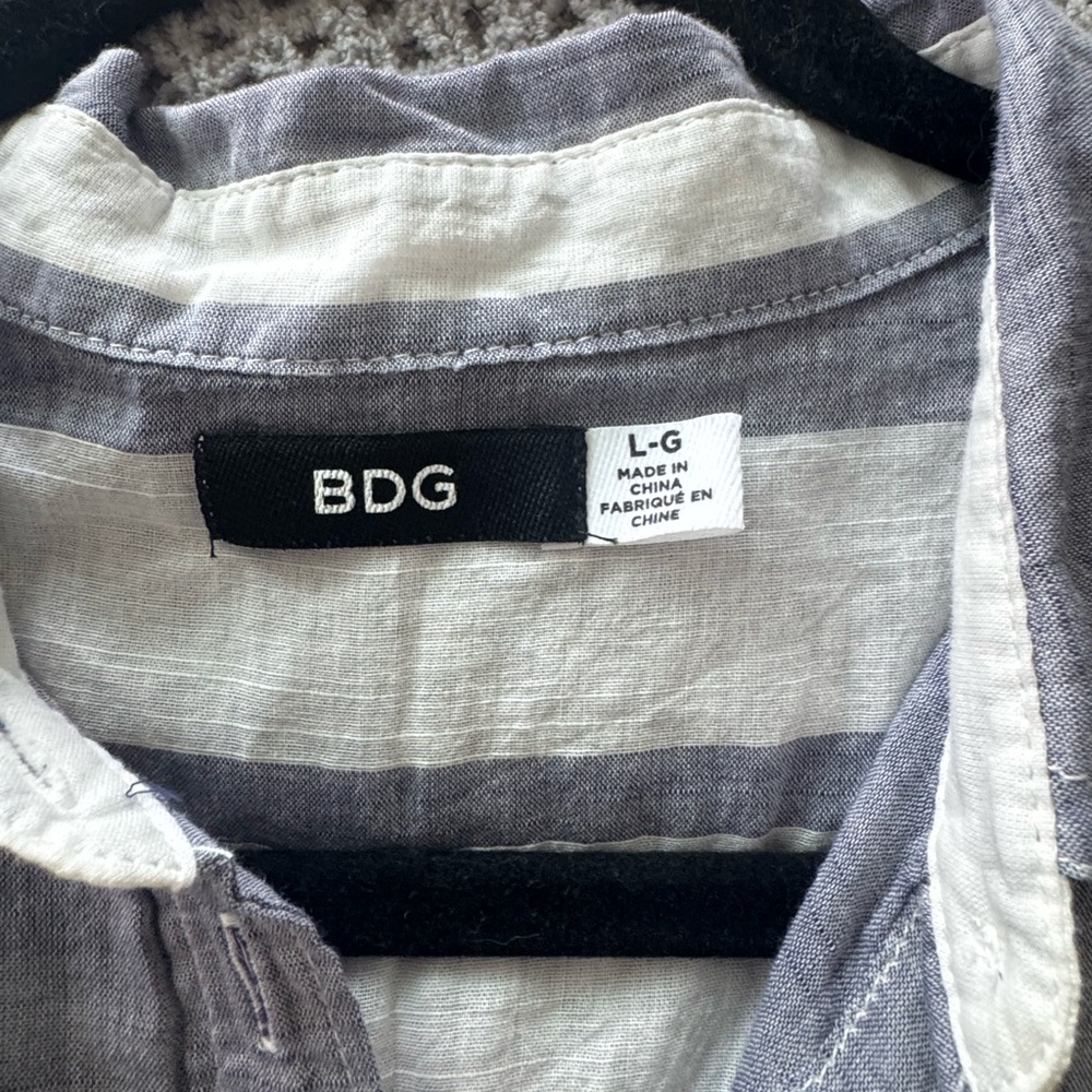 BDG Women’s Casual Striped Button Down Shirt - Blue and White - Picture 9 of 10